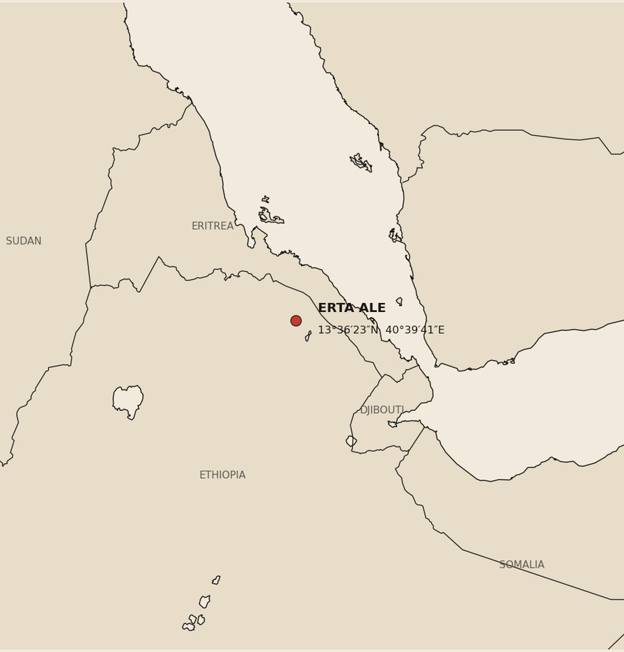 Locator map showing the recorded field position at Erta Ale in northern Afar, Ethiopia.