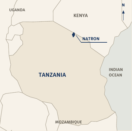 Locator map showing Lake Natron in northern Tanzania near the Kenyan border.