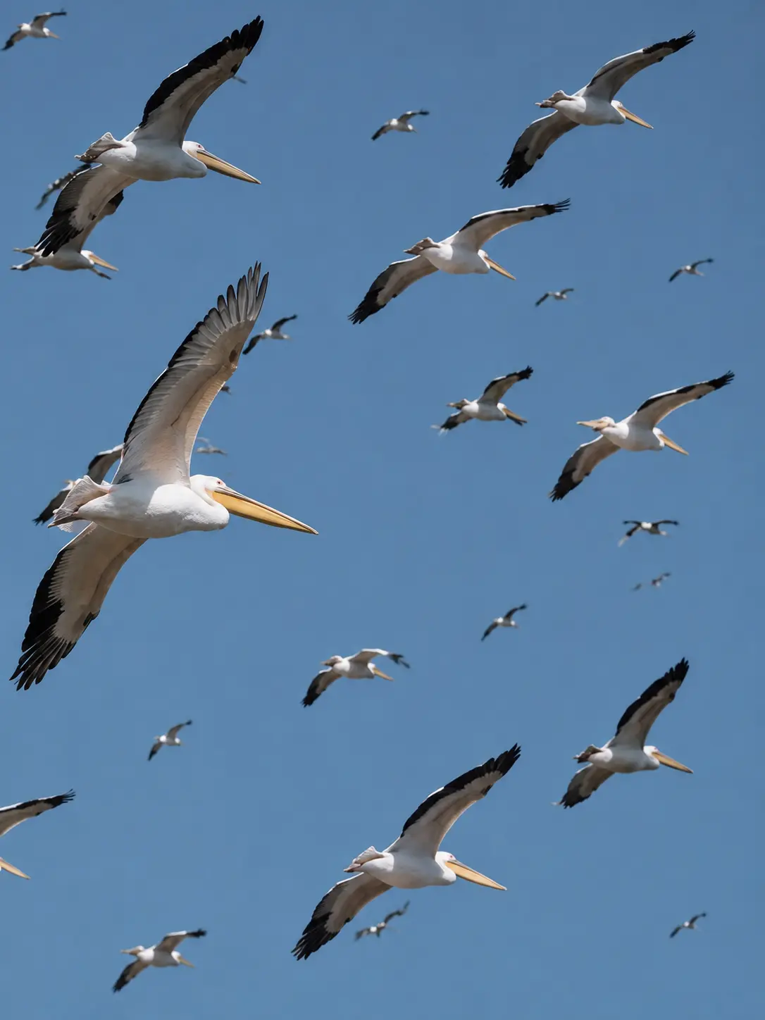 Birds crossing the open sky above Lake Natron.